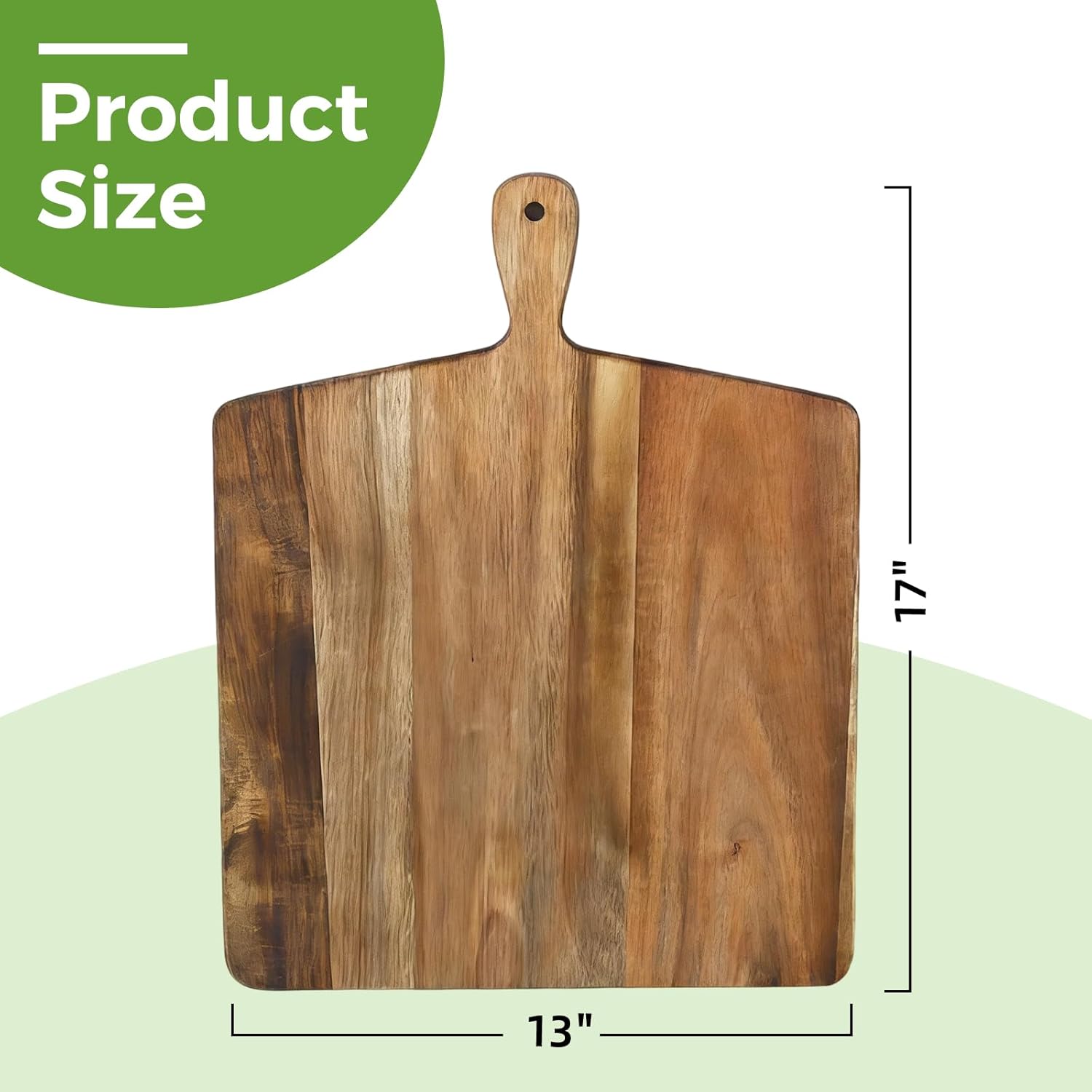 S310 Acacia Wood Cutting Board with Handle, Wooden Chopping Board for Meat, Cheese, Bread & Vegetables, Decorative Charcuterie Serving Board for Kitchen Cooking, Pizza & Party Dining, 17"x13"