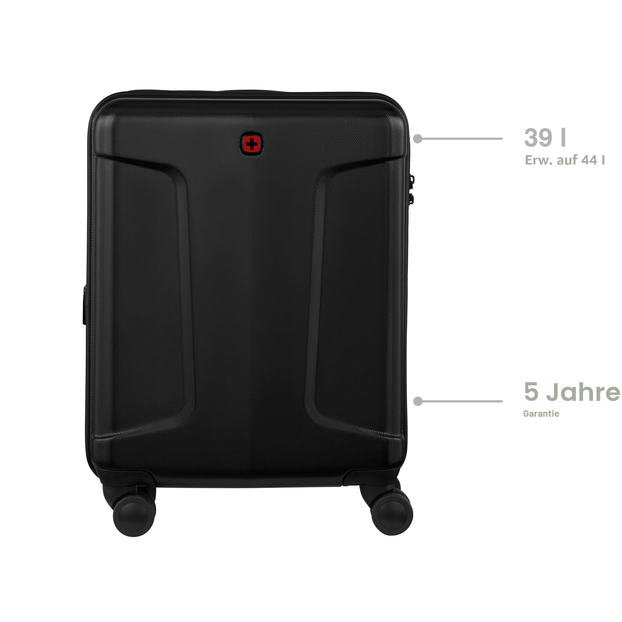 WENGER Legacy Carry-On Hartschalenkoffer, Handgepäck, Trolley, 39 (44) l, Damen Herren, Business-Reisen Urlaub, Schwarz, 610865