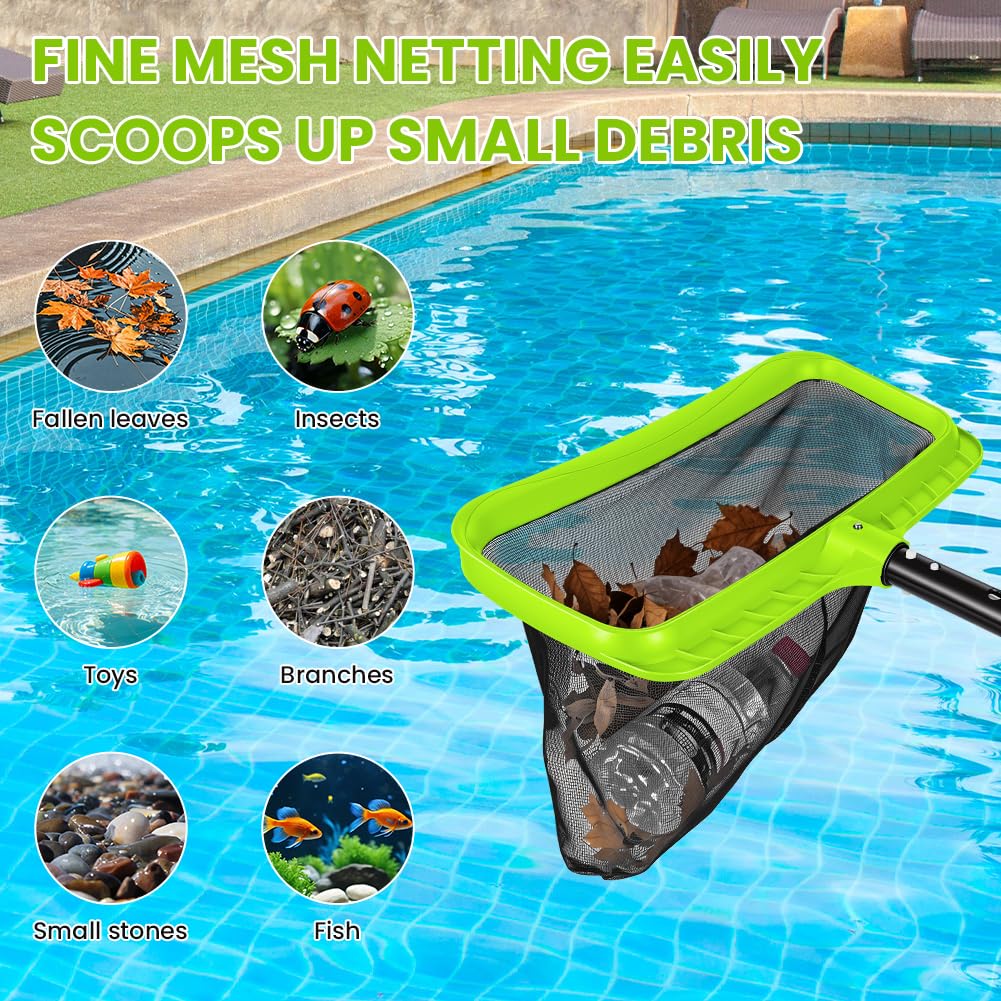 Epuisette de Piscine, Épuisettes de Surface, epuisette Piscine Maille Extra Fine, Epuisette De Fond Piscine, epuisette Piscine, pour spas, Bassin à Poissons, Parc Aquatique (Vert,sans Manche)