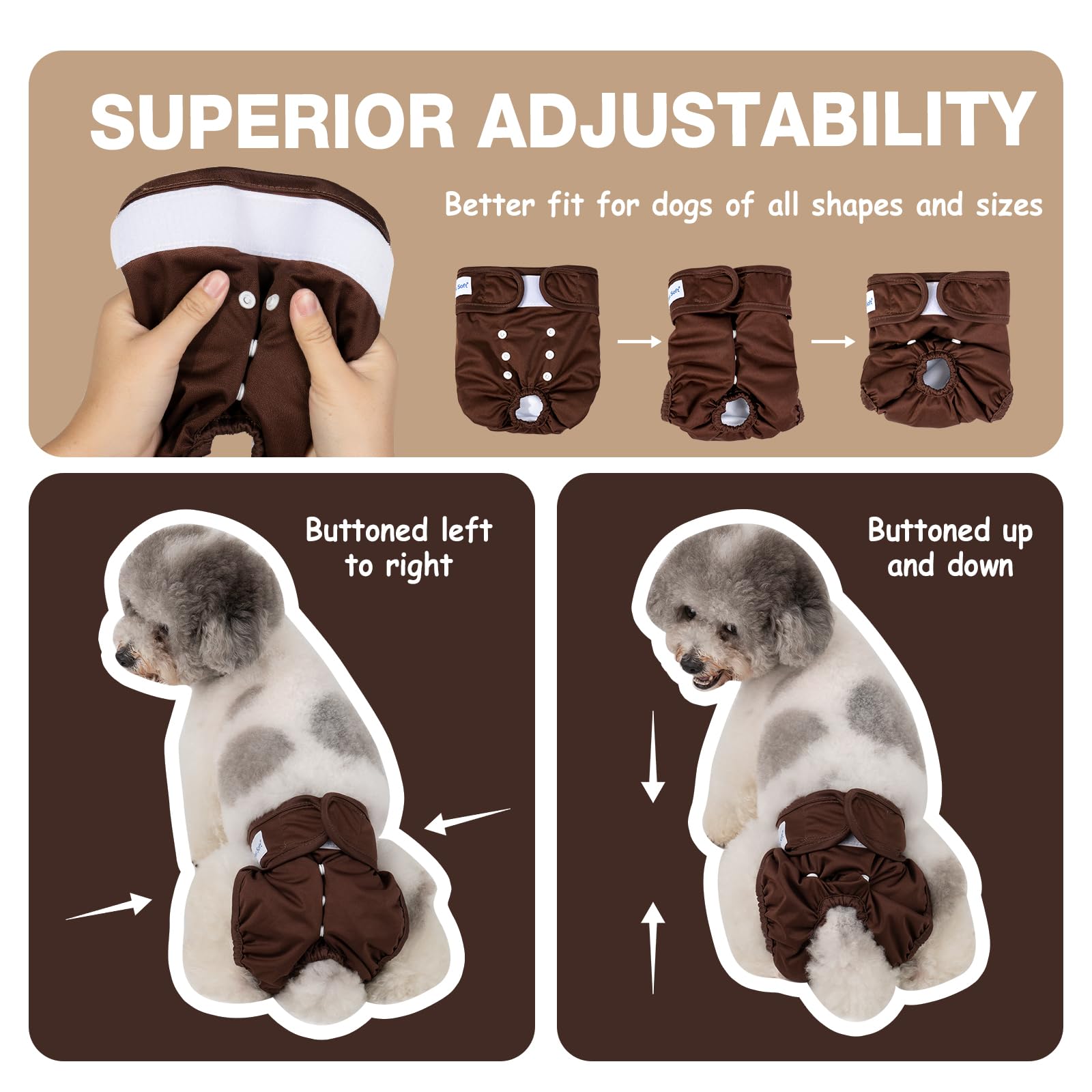 Pet Soft Dog Nappies Female, 3 Pack Dog Period Pants Small with Leak-proof Waistband - Image 4