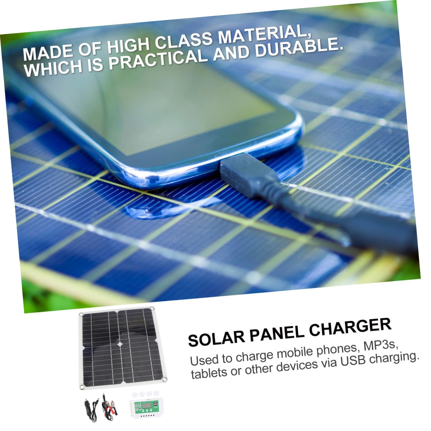 HANABASS 1 Ensemble Chargeur Solaire Portable avec Panneau Monocristallin pour Camping Randonnée et Voyage Équipement de Charge Extérieur Pratique et Durable