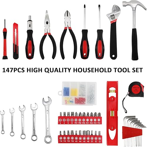 Miniatura 4 de TLGREEN Juego de herramientas de 147 piezas, kit de herramientas para el hogar, kit de herramientas básicas con caja de herramientas de