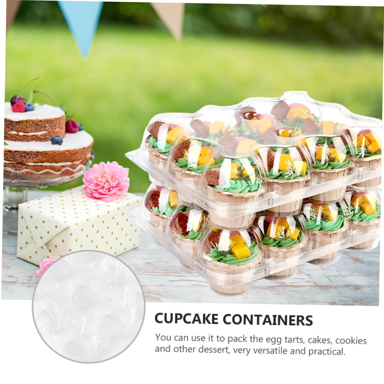 OUNONA Elegant 2 Pack Cupcake Wrapping Boxes Paper Muffin Cake Storage Trays Airtight Lids