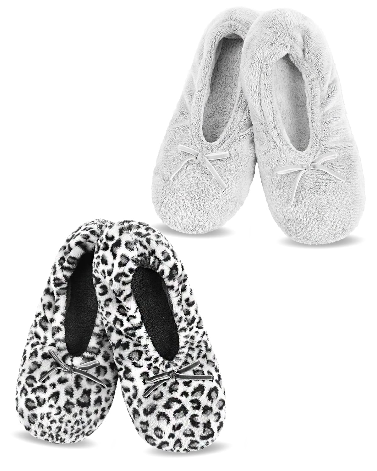 Panda Bros 2 Pairs Women's Ballerina House Slippers, Anti-Skid Comfy Warm Ballet Style Slippers