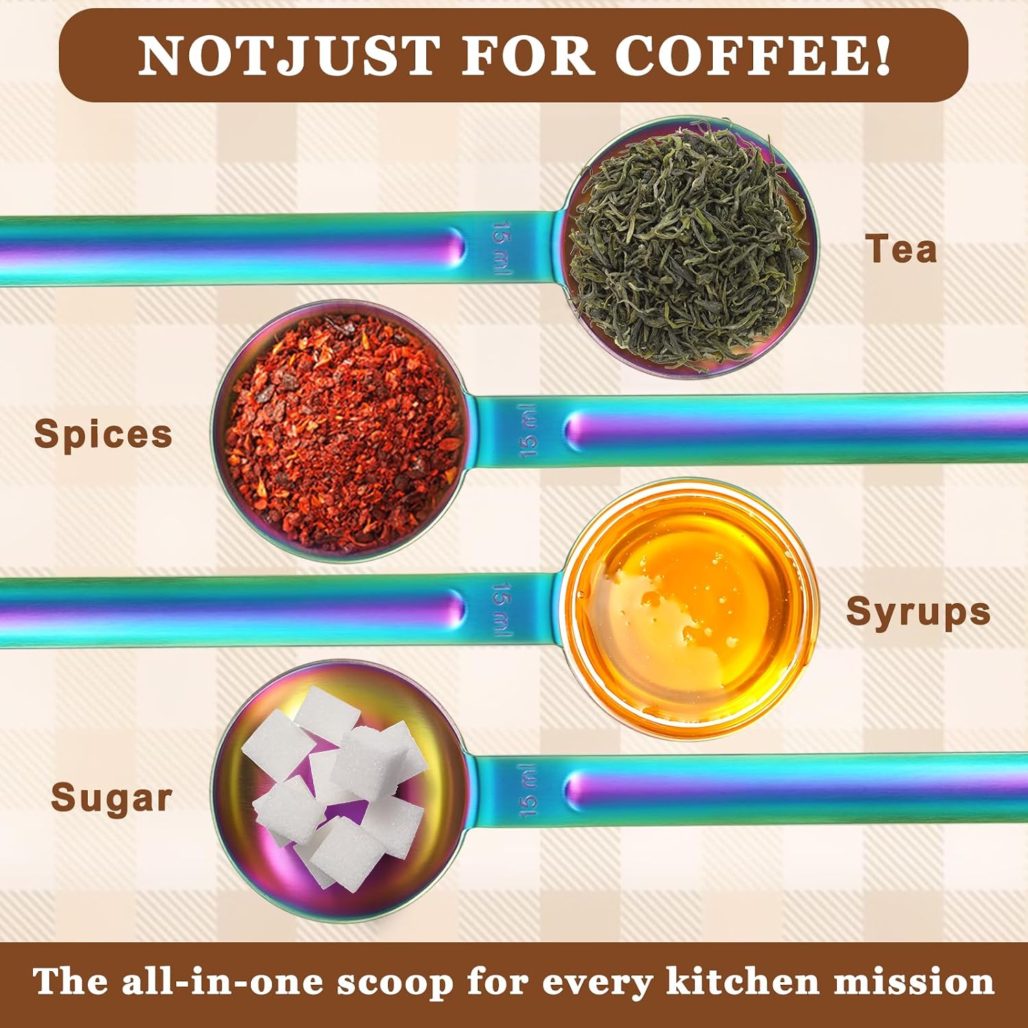 Double Sided Measuring Spoon Stainless Steel Coffee Scoop Teaspoon Measuring Spoon 1 Tsp (5ml) & 1 Tbsp (15ml) Dual-Measure Long-Handle Spoons Coffee Measurings Spoons (Colorful) image 4