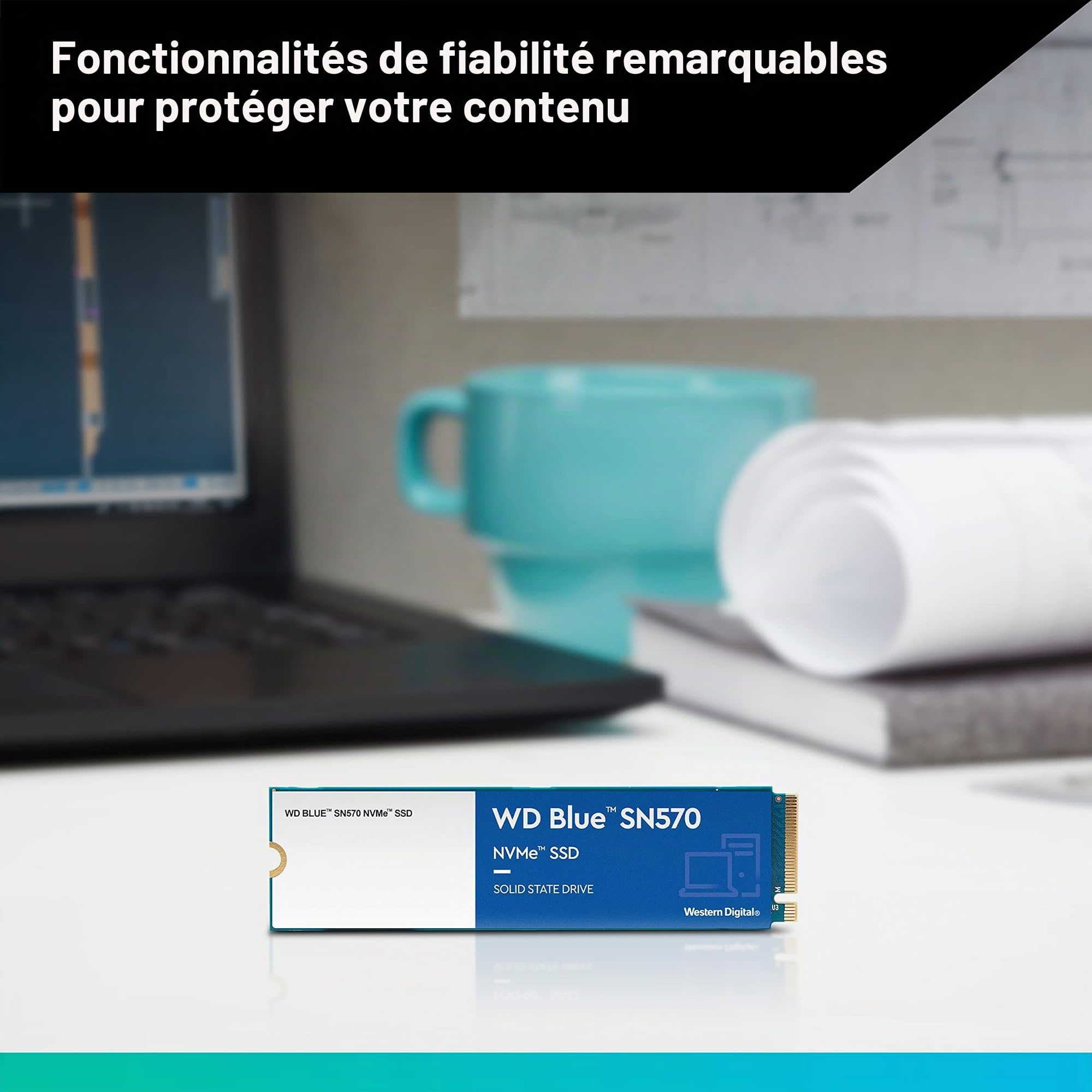 WD Blue SN570 2 To High-Performance M.2 PCIe NVMe SSD, avec vitesse de lecture jusqu'à 3500 Mo/s