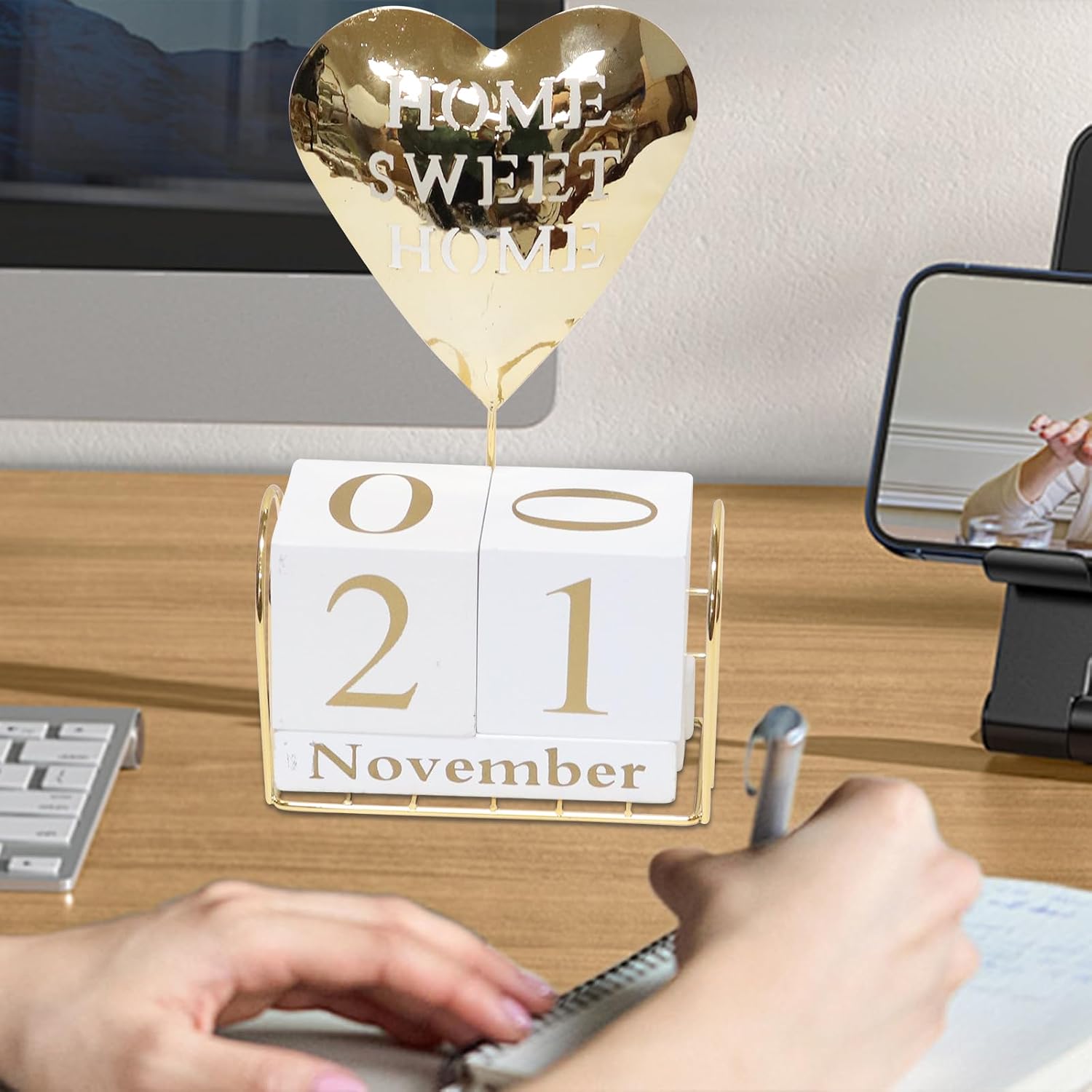 Uguisu 2027 Desk Calendar Decor, Metal Shelf Wood Block Calendar for home room, living room, bookshelf, dining table ornament, reusable office accessories. image 4