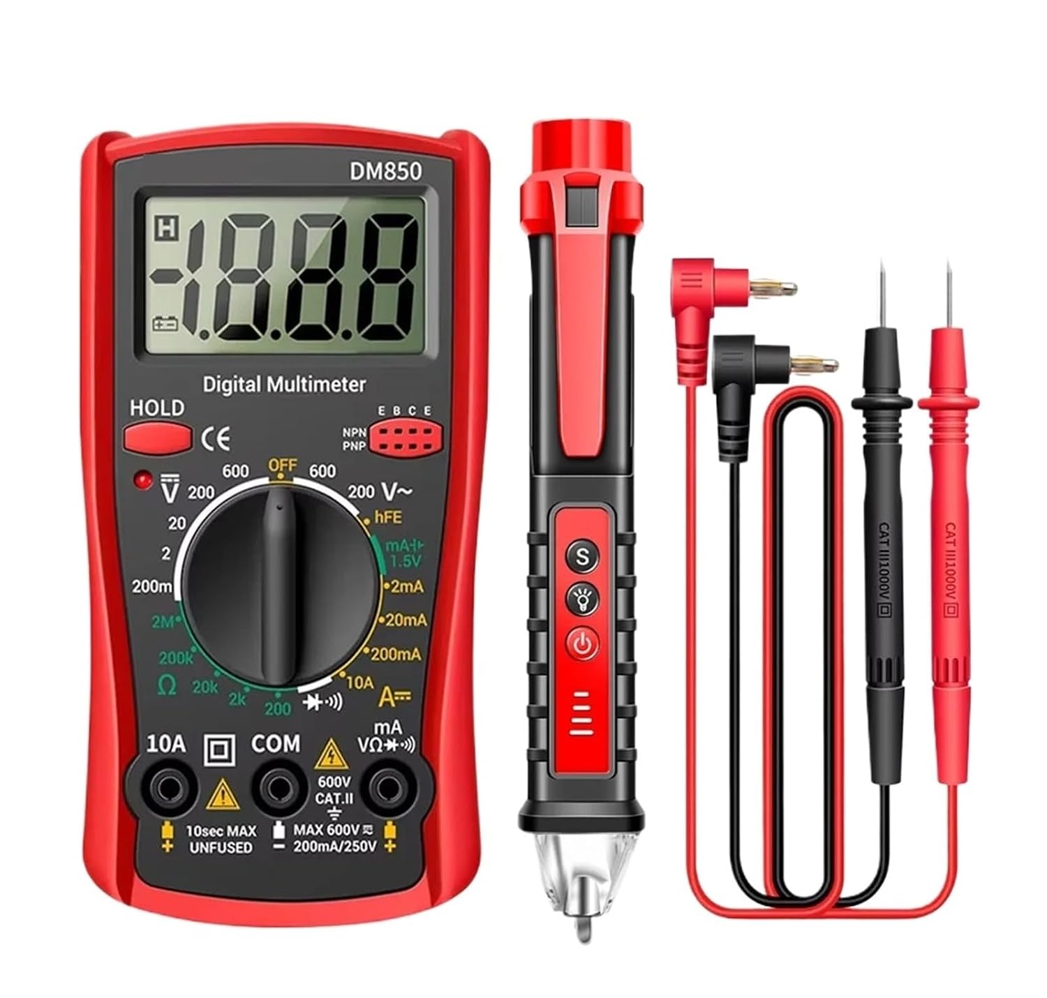 DM850+VD802 Car Inspection Devices Kit Suit 1999 Counts Tester Multimeters Test Pen Voltage Meter Mechanic Tool(DM850 Red-VD802Black)