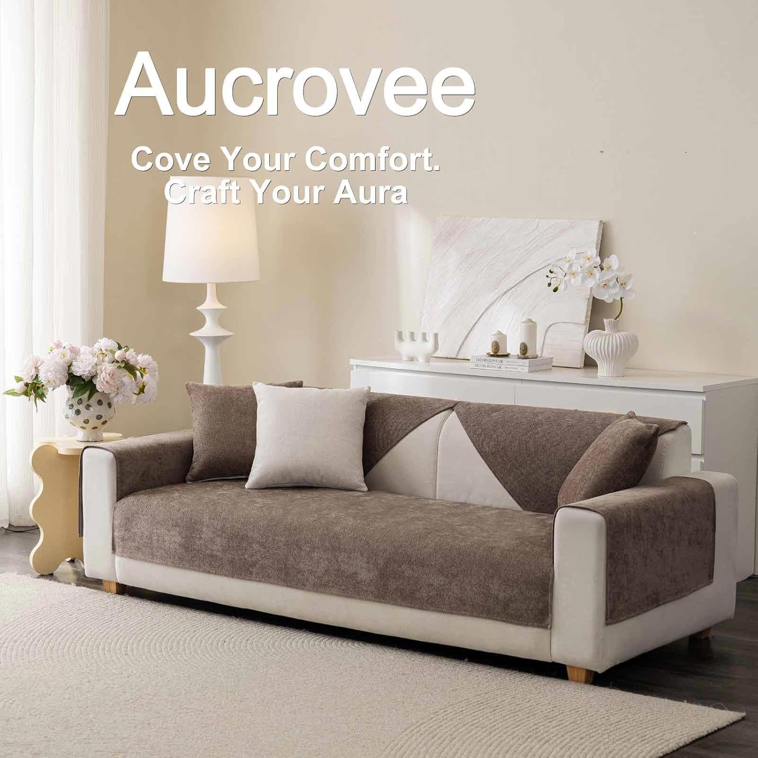 Soft Plush Couch Cover Washable, Non Slip Pluffy Sectional Sofa Covers for 3 Cushion Couch Sofa L Sharped Sofa Slipcover, Furniture Protector for Pets (1 PCS 36"x82" Coffee)