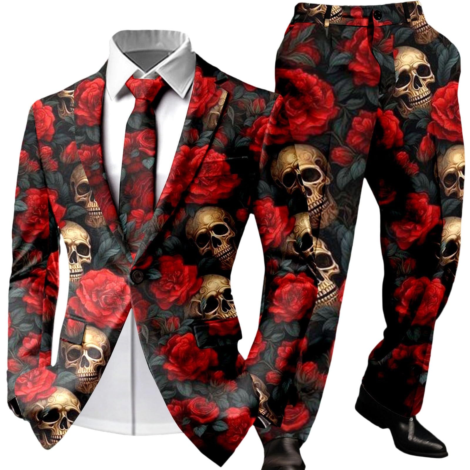 Men's Suit Halloween Print Design Elegant Party Costume for Events Theme Parties, red, XXL