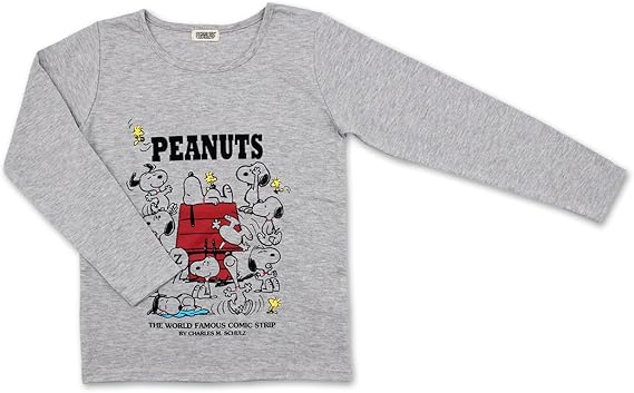 Amazon スヌーピー Tシャツ 長袖 キッズ ジュニア 160cm グレー Tシャツ カットソー 通販