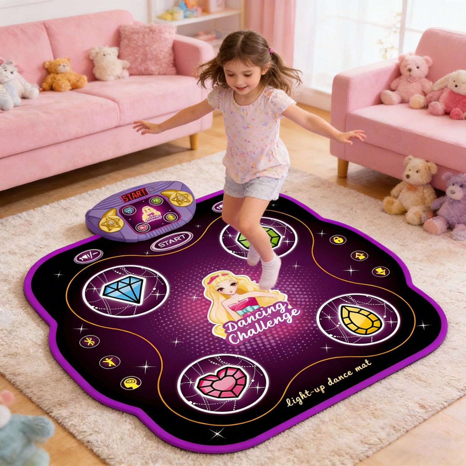 Lernspielzeug Interaktive Tanzmatte mit Musik, Lichteffekten und Lernspielen für Kinder zur Förderung von Bewegung und Koordination