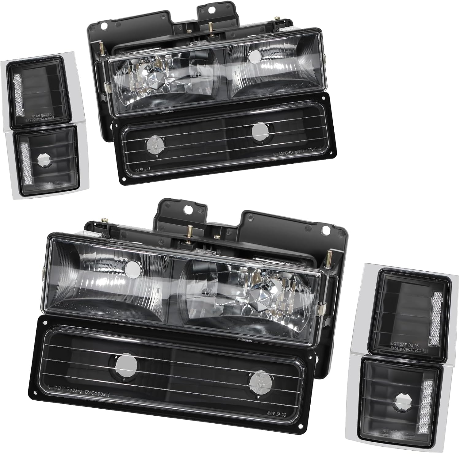 OCPTY Headlight Assembly Pair Replacement For Chevrolet Blazer 1992-1994 For Chevrolet C1500/C2500/C3500/K1500 1994-1998 Black Housing Clear Reflector Clear Lens Driver Passenger Side