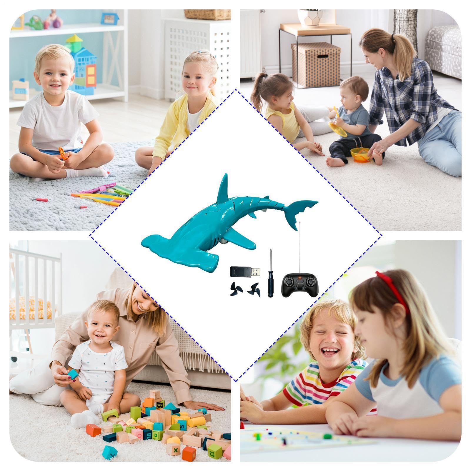 Juguete tiburón RC - Tiburón submarino teledirigido Bionic 2.4G | ABS PP impermeable para buceo con un botón | Juguete con control remoto de carga USB subacuática para niños y niñas 38