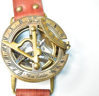Vintage Brass Wrist Compass & Sundial - Portable Nautical/Mariner's Armillary Globe Watch