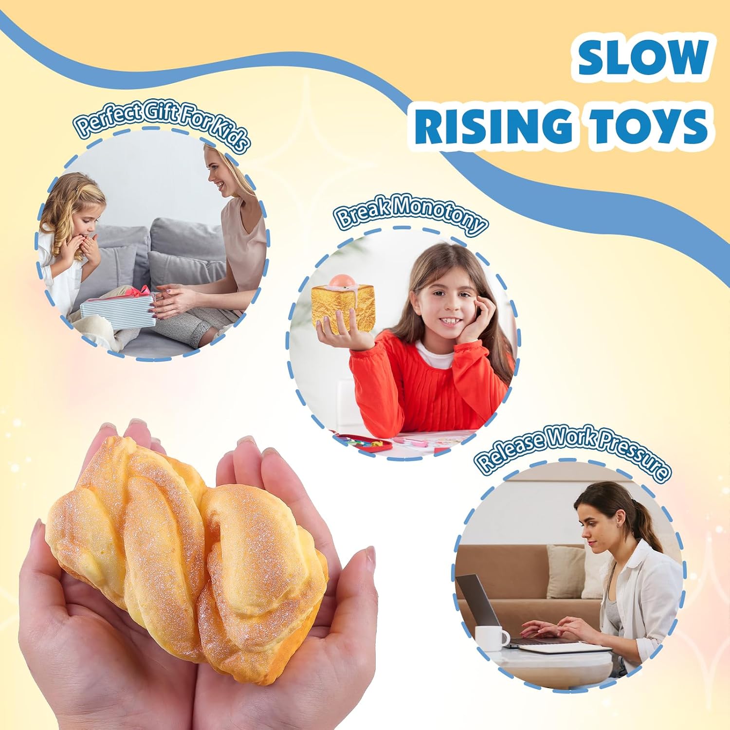 Anboor 2 Pcs Bread Squishies Toys, Scented Slow Rising Foam Squishies Food Squeeze Fidget Toys Stress Relief for Kids Teens Adults - Image 6