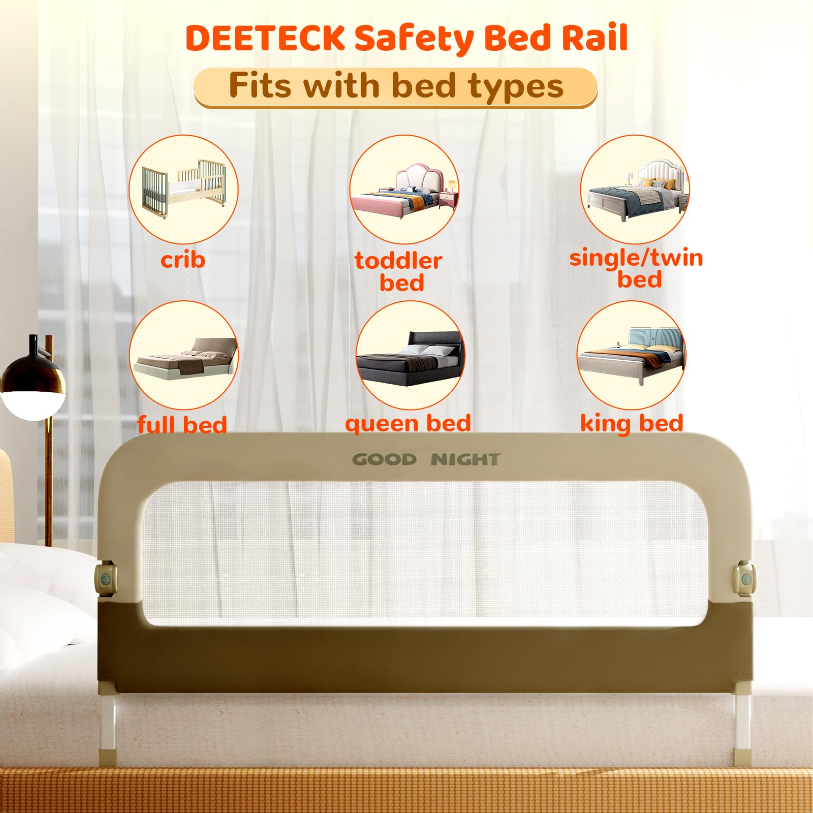 Barandilla de protección de cama para niños pequeños, altura ajustable de 59 pulgadas y barandilla portátil plegable para cama de bebé, barandillas de cama para niños pequeños, protector para