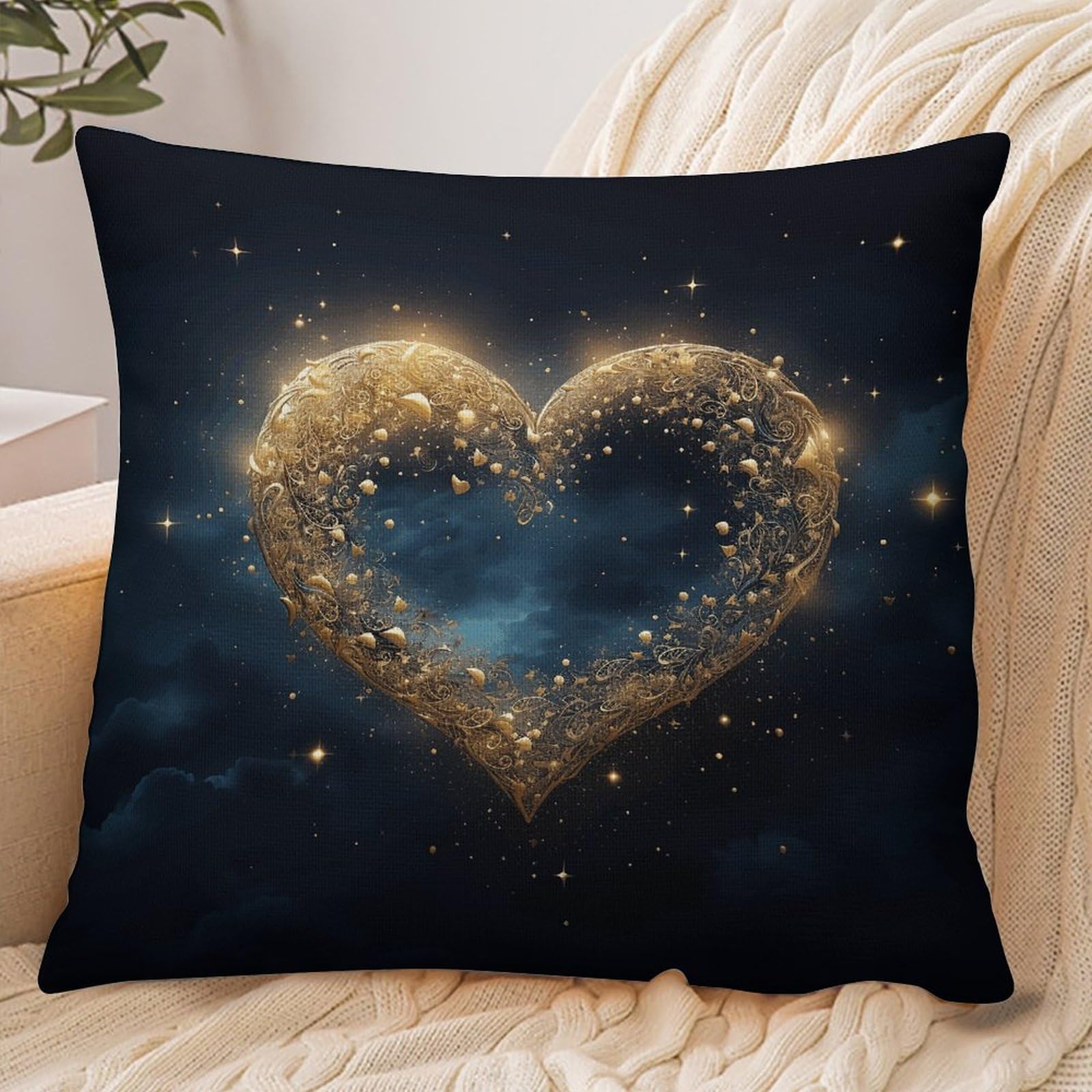 Fekiloot Style Golden Heart Picture Pillowcase Pillow Sham Pillow Case