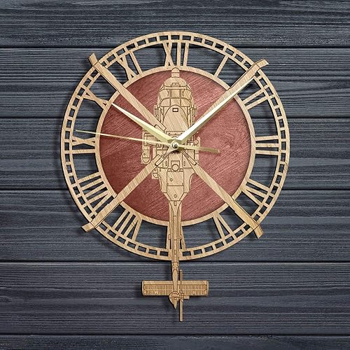 Miniatura 4 de The Geeky Days HH-60J Jayhawk Helicóptero de Rescate Militar Silencioso Cuarzo Reloj de Pared de Madera Aviación Decoración del Hogar Marina de los