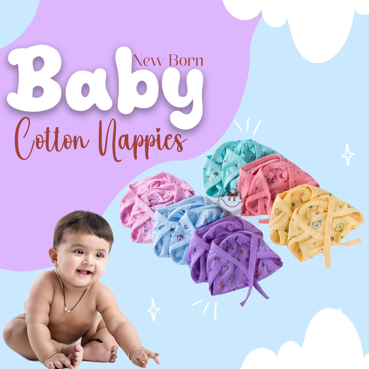 4INFANTSONLY New Born Baby's Cotton Cloth Nappy, Langots for New Born 0-6 Months, Newborn Baby Cloth Diapers, Baby Nappies 0-6 Months U Shaped Washable and Reusable Nappies Multicolor (Set of 10) 3