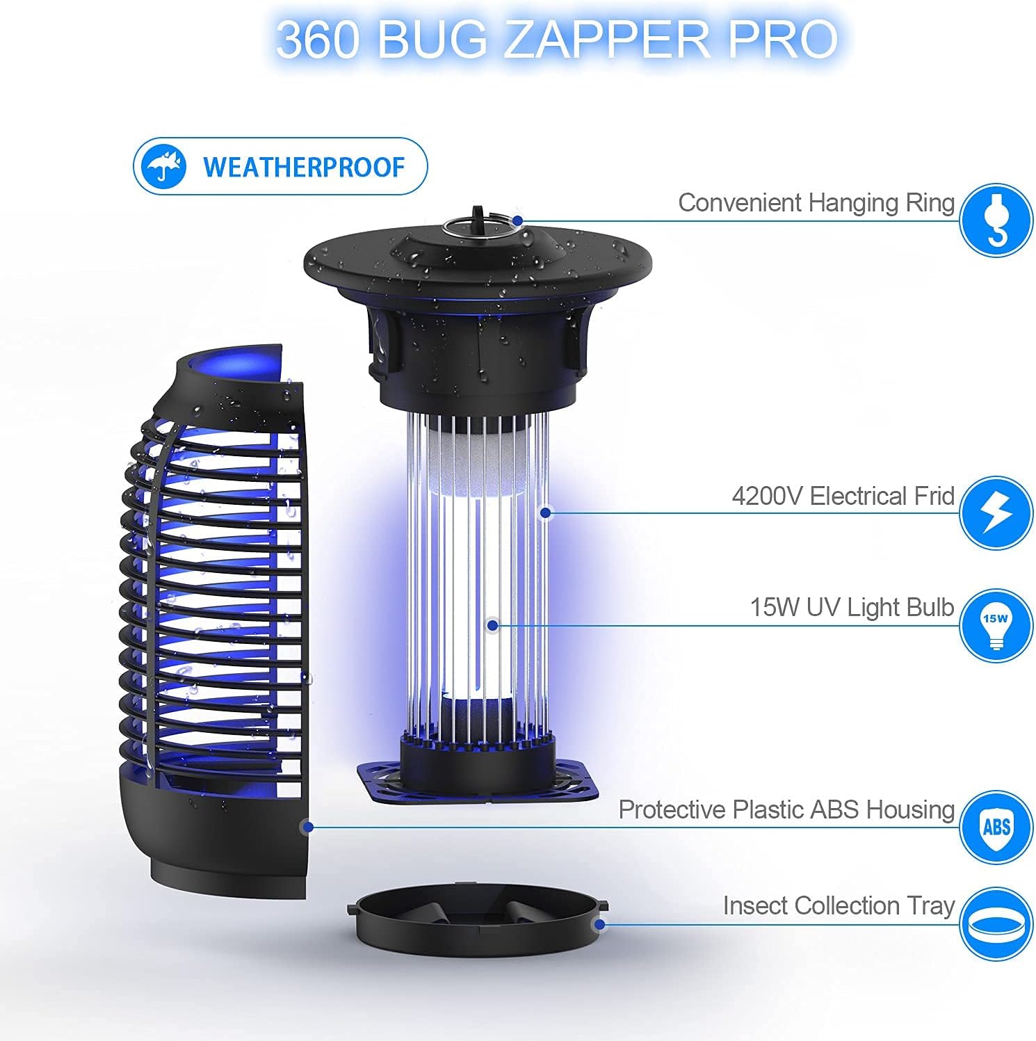 Bug Zapper for Outdoor and Indoor, Electronic Mosquito Zapper for Home, Garden, 4200V Powered Electric Light Mosquito Zappers Killer for Backyard, Patio, Camping