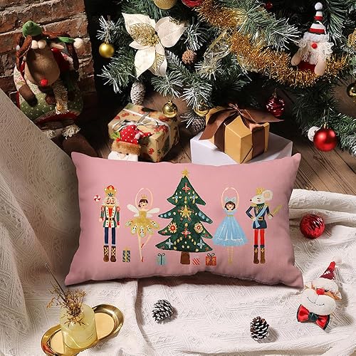Miniatura 2 de Funda de almohada con texto en inglés "Merry Christmas" de 12 x 20 pulgadas, decoración navideña de cascanueces de invierno, fiestas, decoración