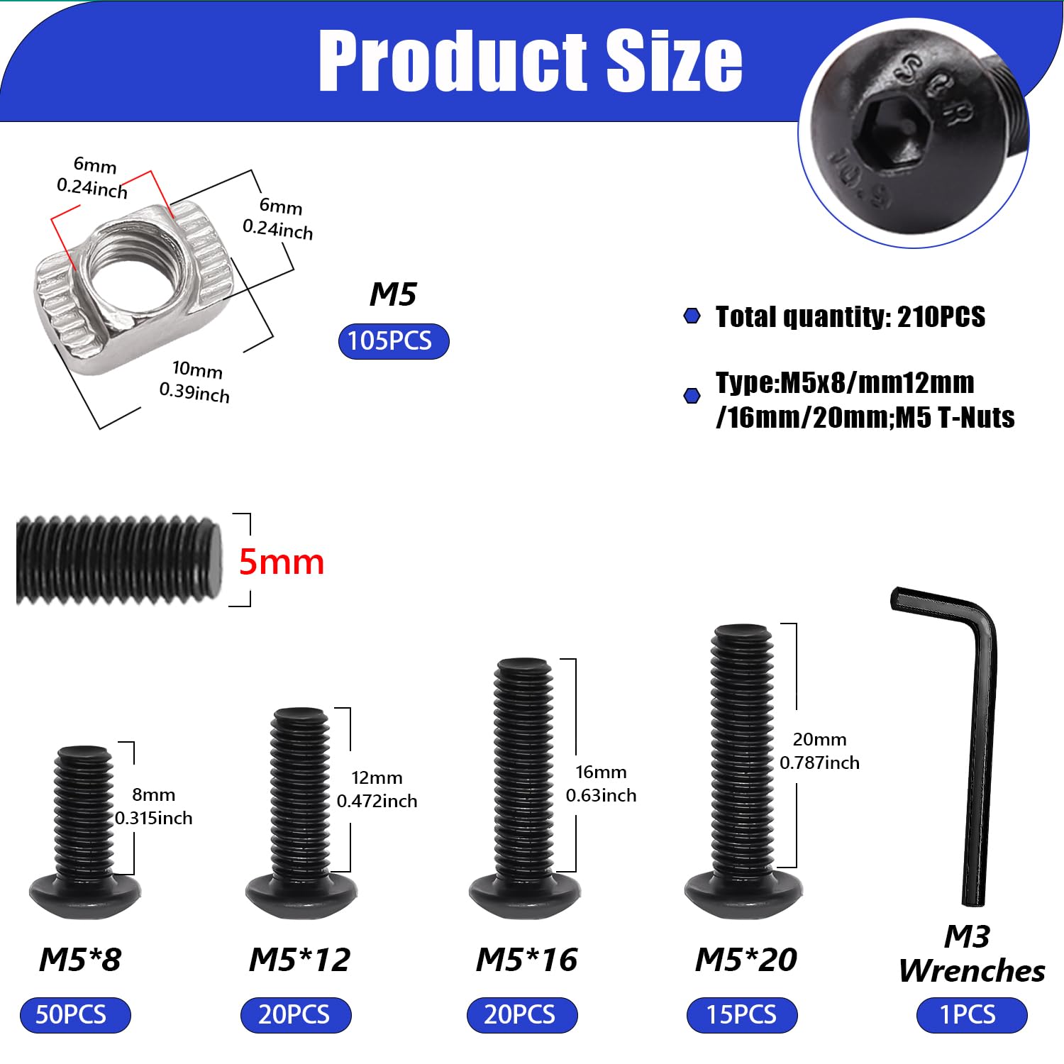 Snapklik.co : Taiss 210PCS 5 T-Nuts And Bolts Kit For 2020 Aluinu