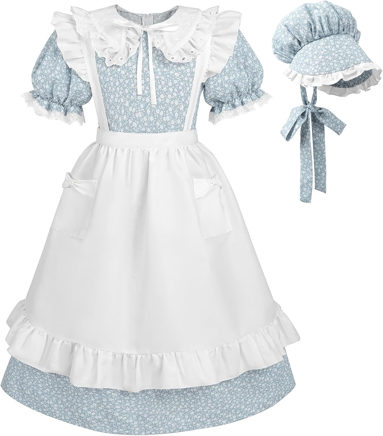LTAKK Pioneer Dress Girls Colonial Costume Prairie Pilgrim Girl Dresses with Apron and Bonnet