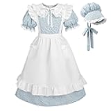 LTAKK Pioneer Dress Girls Colonial Costume Prairie Pilgrim Girl Dresses with Apron and Bonnet