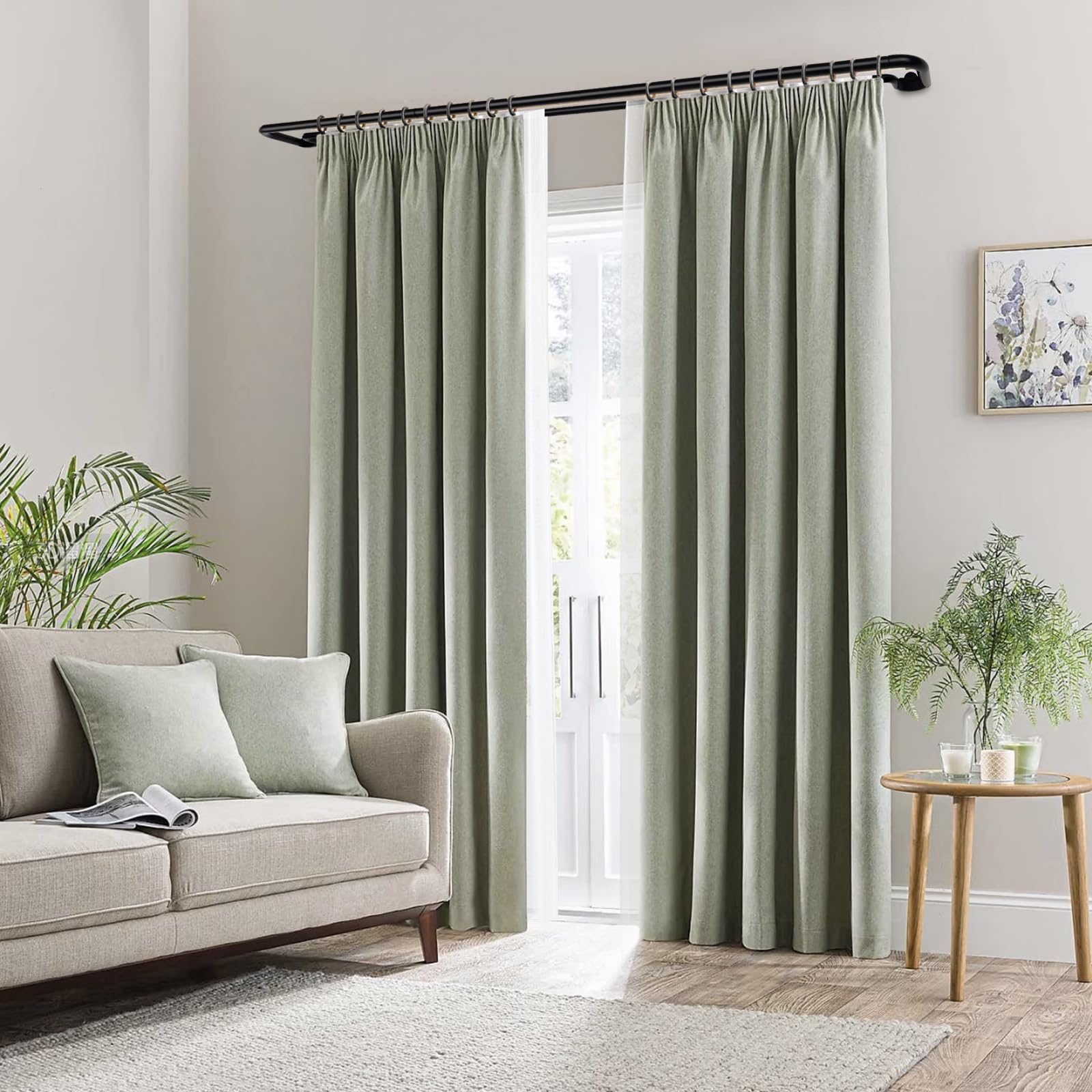 HOTOZON Barra Doble para Cortinas 76-122 cm, Diseño Envolvente y Extensible 19 mm en Negro Opaca, para Dormitorio y Salón