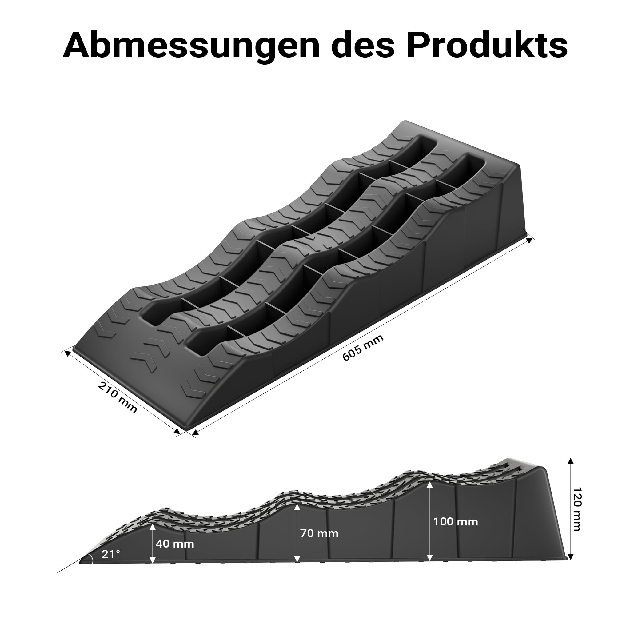XPOtool Auffahrkeile Wohnmobil 2 Stück 40/70/100 mm 3,5 t Auffahrkeile Set für Wohnwagen mit Tragetasche und Wasserwaage