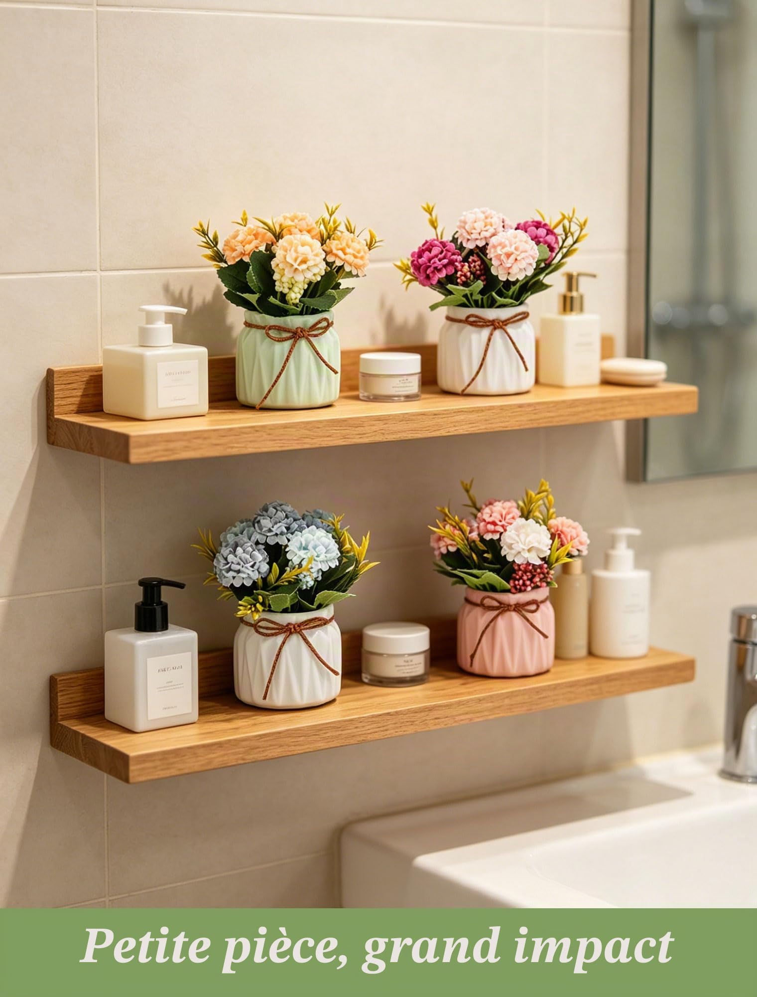 BLOSMON Petites Fleur Artificielle avec Vase pour Table Deco, 4 Pièces