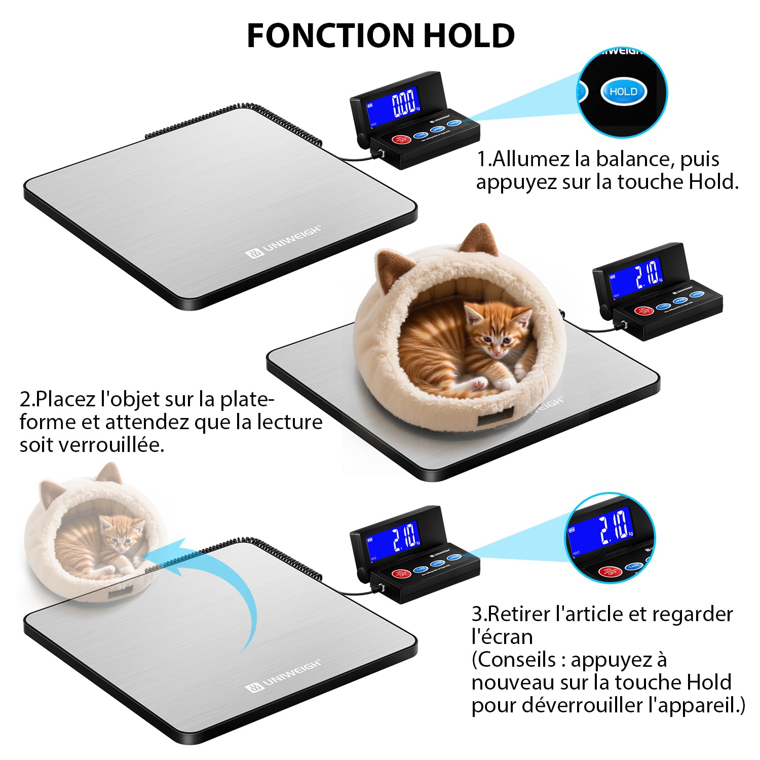 UNIWEIGH Balance postale précision 440 lb/10 g avec plate-forme acier inoxydable pour colis entrepôts