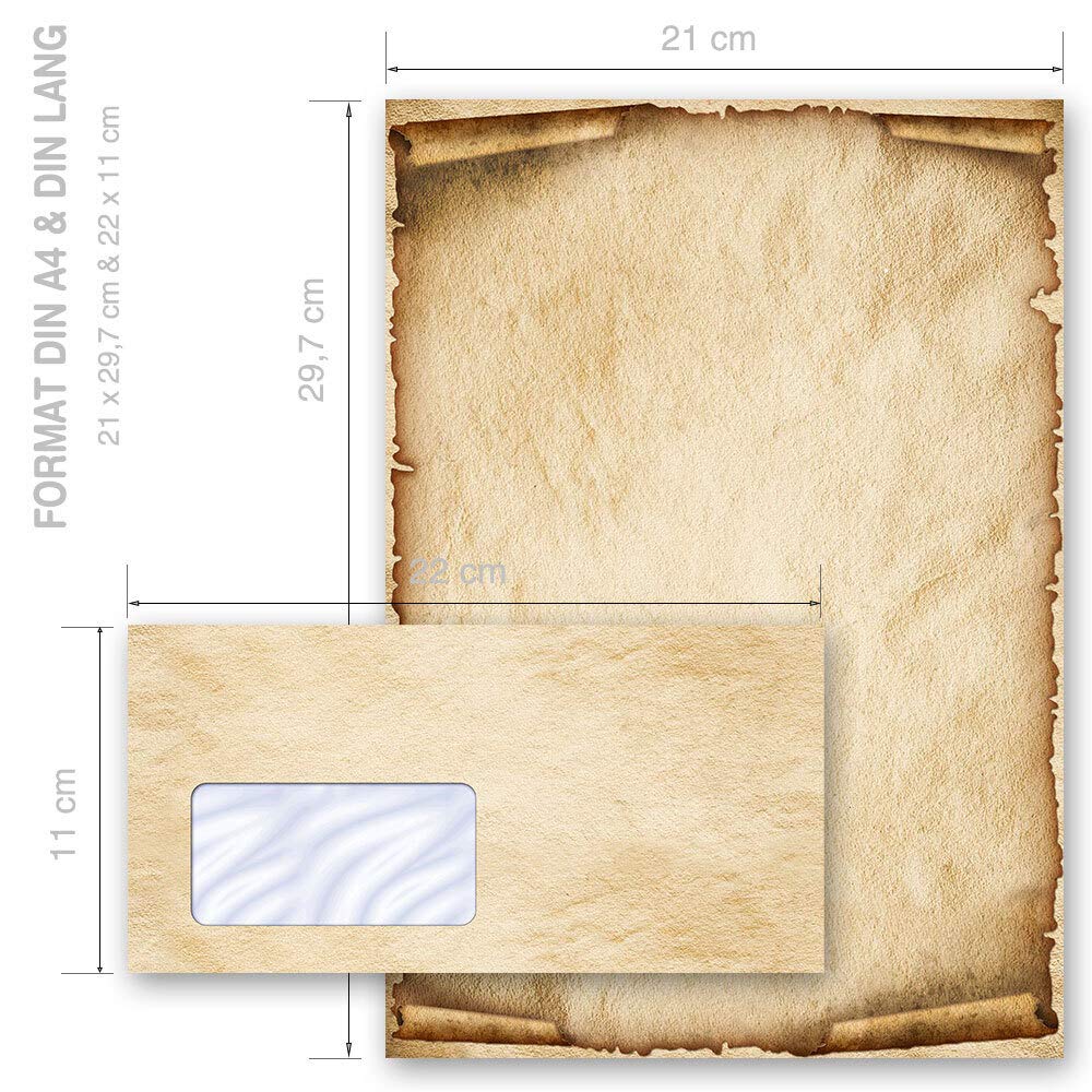 Briefpapier Sets Motivpapier Antik & History, OLD STYLE 100 Blatt Briefpapier + 100 passende Briefumschläge DIN LANG mit Fenster | Paper-Media