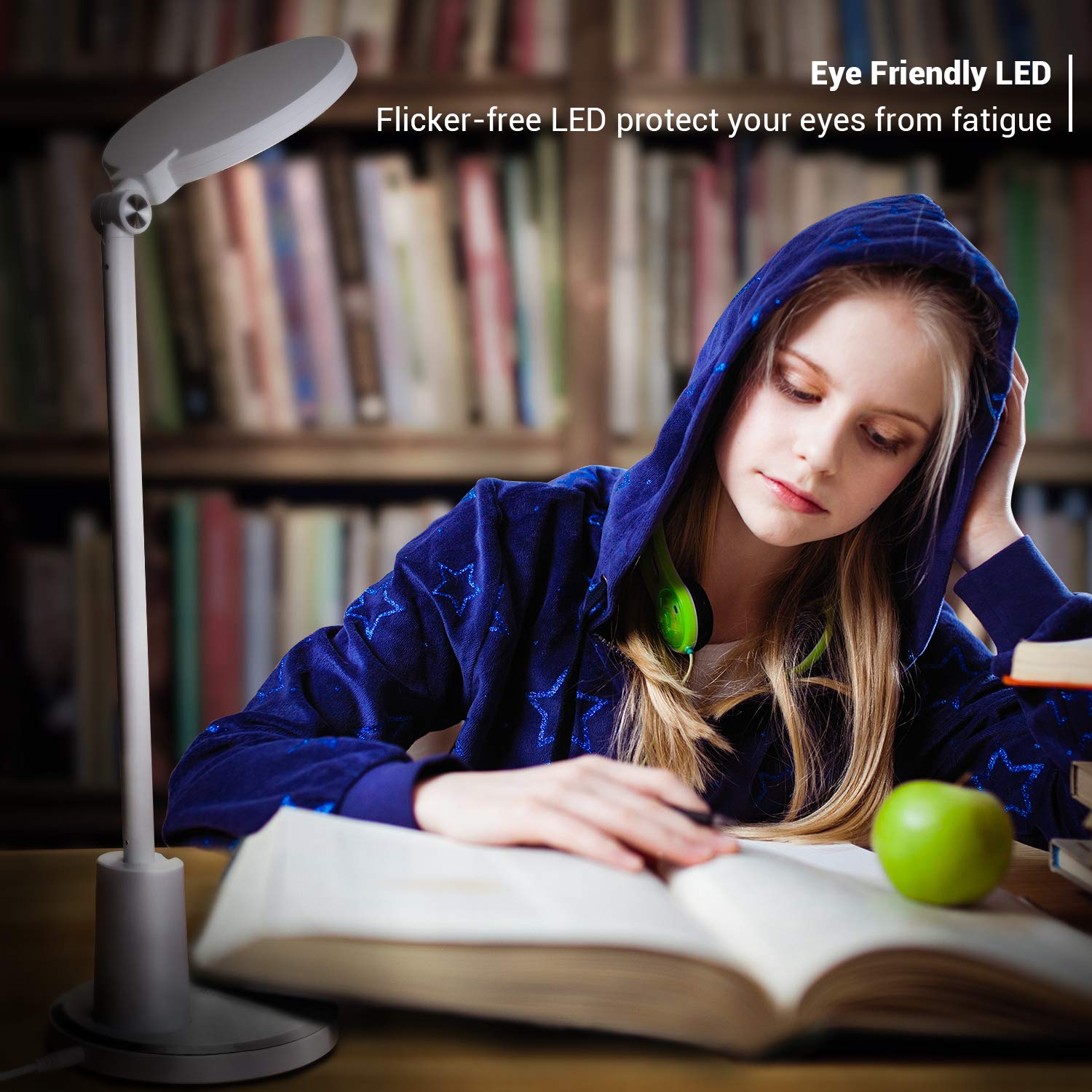 Lámpara de escritorio LED, 12W Lámpara de mesa de oficina Control táctil regulable 10 Brillo 5 niveles de color Protección ocular Lámparas de mesa Lámpara de noche(blanco)