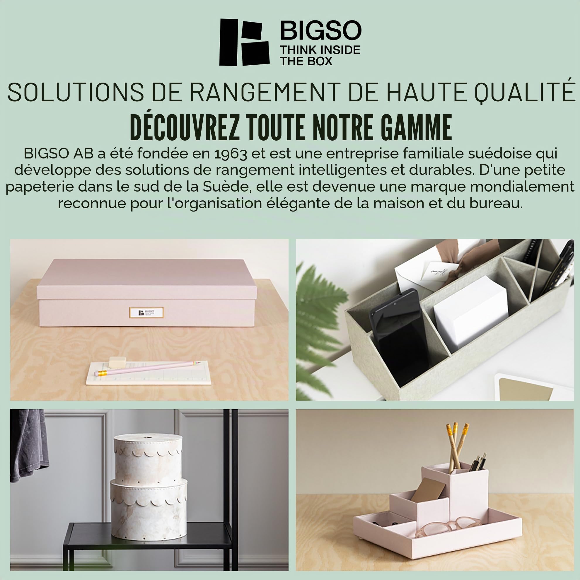 Bigso Box of Sweden JOHAN Boîte de classement suspendue avec couvercle - Boîte d'archivage élégante avec 8 dossiers suspendus - Boîte de dossiers suspendus en panneau de fibres et papier aspect lin