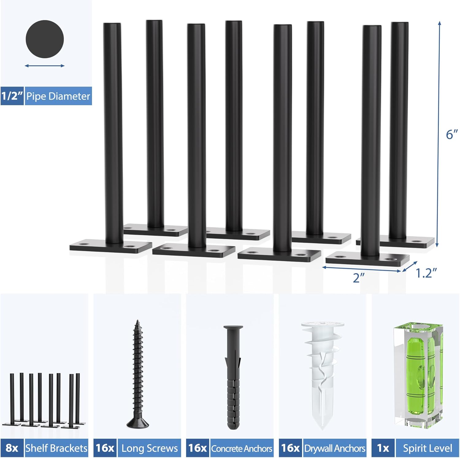 8Pcs/Set 4inch Floating Shelf Brackets，Blind Shelf Supports，Hidden Brackets for Floating Wood Shelves with Screws and Wall Plugs