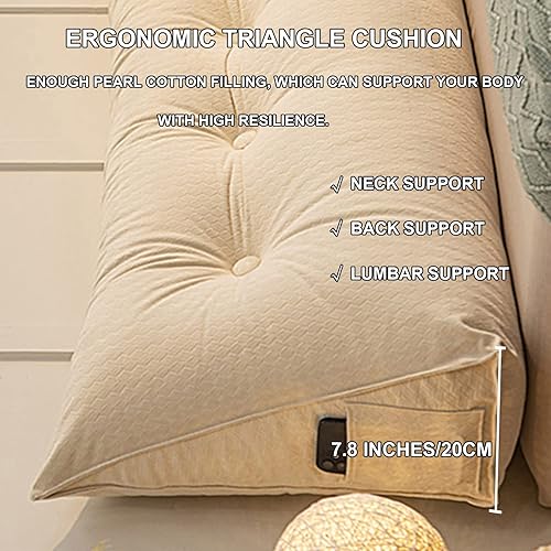 Miniatura 3 de ZZYK Almohada grande de cuña de lectura, cojín de terciopelo para cabecero, respaldo triangular, color liso, para cama de día, litera, con funda