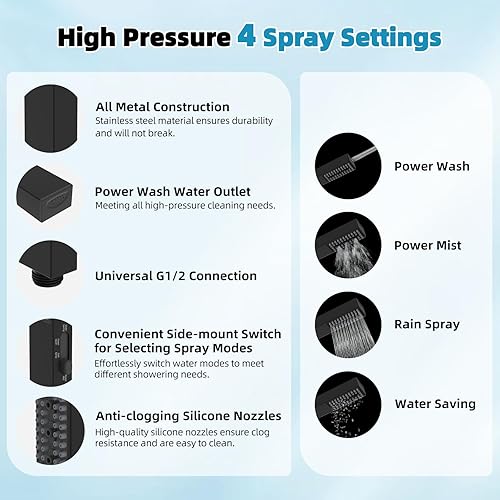 Miniatura 2 de Hibbent cUPU - Cabezal de ducha de alta presión certificado de 10 pulgadas, cabezal de ducha combinado con rociador de mano de 4 modos, brazo de