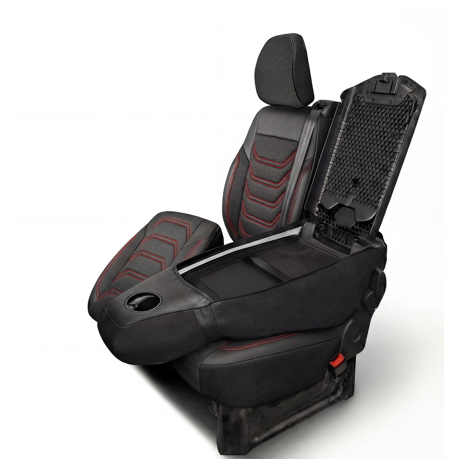 Housses de siège Auto 2+1 pour Renault Trafic 3, Opel Vivaro B (2014-2018), Fiat Talento (2016-2020) – Tissu piqué, Noir-Rouge – Set de sièges Avant, siège Passager Droit fractionné