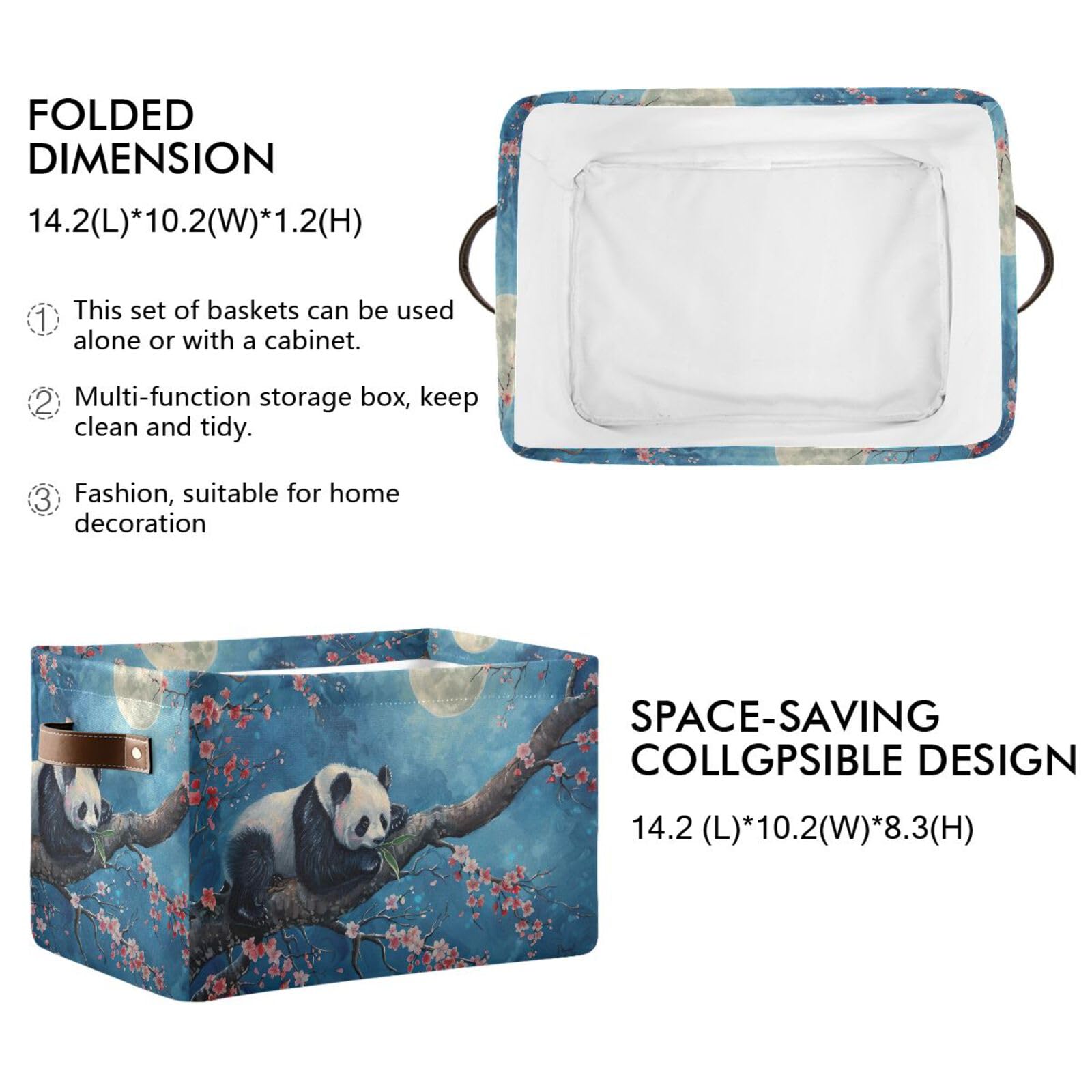 PaChyLuu Moon Night Tree Panda Storage Basket Bin Canvas Fabric Organizer Toys Basket with Handles for Home Office Nursery, Clothes, Gifts, 1 Pcs