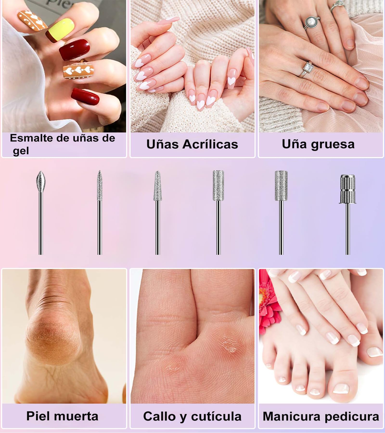 HEBECA Torno para Uñas Profesional - Lima Electrica Uñas 20000RPM - Nail Drill Machine para Uñas de Gel Acrílico Natural Recargable