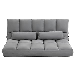 HomCom Sofá de Suelo Plegable con Respaldo reclinable en 7 Niveles y Cojines, 130 x 73 x 60 cm, Gris Claro