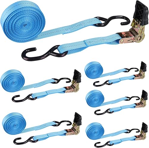 6 correas de amarre resistentes de 1 pulgada de 20 pies con ganchos, resistencia a la rotura de 2200 libras, correas de trinquete de carga para