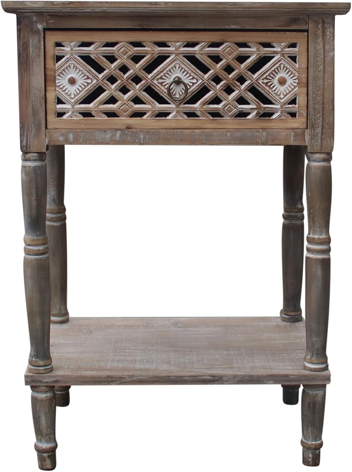 Amazon.com: Vintage Nightstand with Cutout Carved Drawer and Open ...