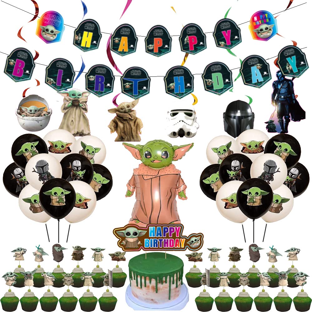 Photo 1 of VWORK Baby Yoda Birthday Party Decorations, Star Wars Child Birthday Party Supplies, Include Banner, Balloons, Hanging Swirls, Toppers, Great for Children, Teens Birthday Party