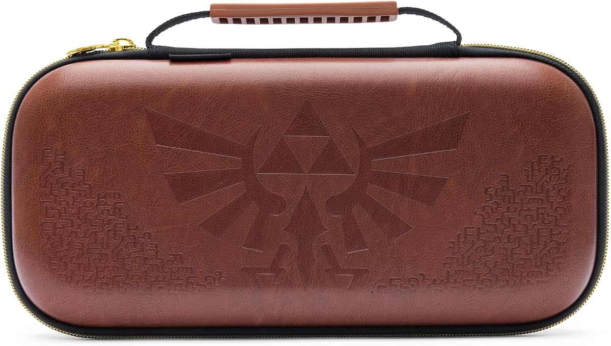 Funda protectora PowerA para Nintendo Switch 2 - Zelda Hyrule Crest, licencia oficial, almacenamiento protector, capacidad para hasta 9 tarjetas de juego y 2 tarjetas microSD Express, soporte de juego integrado
