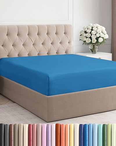 Sábana bajera tamaño Queen, ropa de cama suave con esquinas de 8 a 16 pulgadas de profundidad, transpirable, fresca y sin arrugas, cuidado fácil,