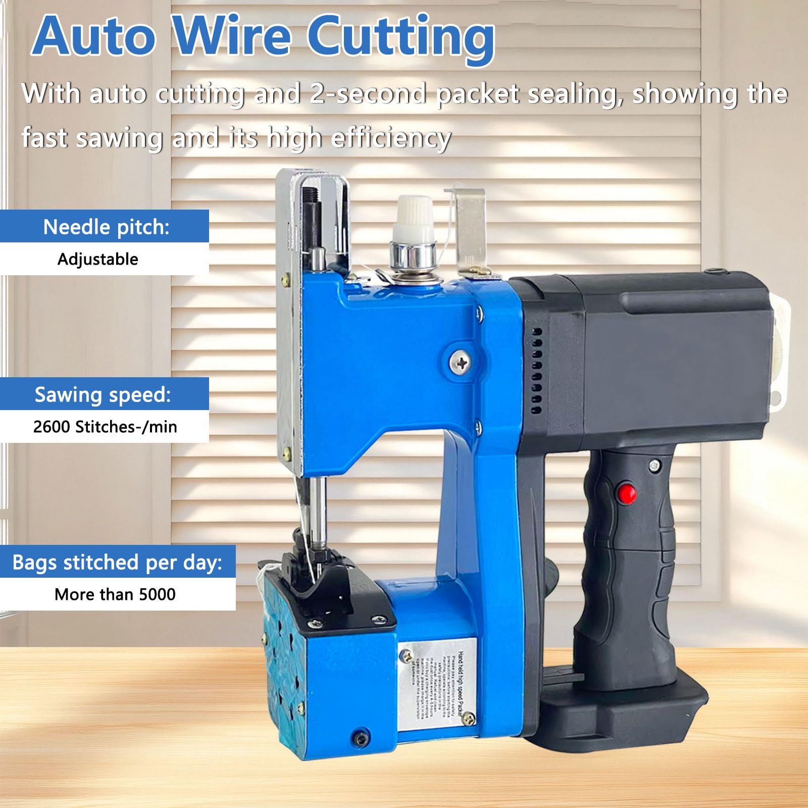 Handnähmaschine mit Akku, Tragbare Akku Sacknähmaschine kompatibel mit Ma-kita 18V Akku, Stichlänge 7–10mm, Nähdicke 0,2–10mm, Elektrische Beutelverschließmaschine für Säcke