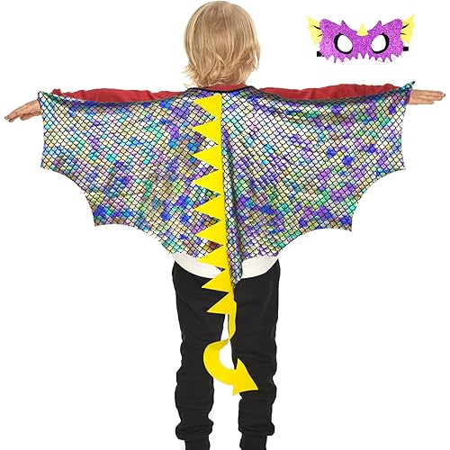 Dragon-Wings Costume for Kids Mask Dinosaur Dress Up Cape as Boys Girls Child Dino Birthday Party Favors Halloween Gifts Toys
